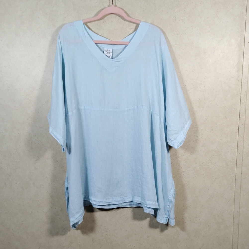2/$10 04175 Match Point light blue linen oversized S/S tunic M